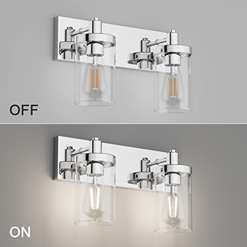 Bathroom Vanity Lighting Fixtures Chrome Vanity Light 2 Light Stainless Steel Bathroom Light with Clear Glass Shade