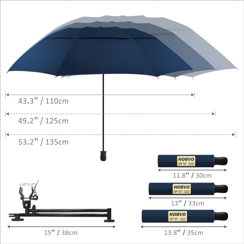 UPF 50+ Golf Umbrella with Adjustable Universal Clamp Portable Umbrellas for Rain