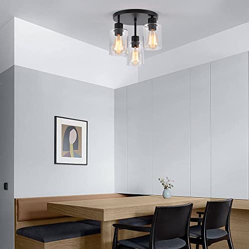 3 Light Industrial Farmhouse Black Matte Light Fixtures Ceiling Mount (3 Count)
