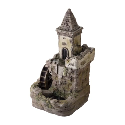 USA1164 Outdoor Floor Tiered Fairy Castle Waterwheel Water Fountain with Realistic Stone Look