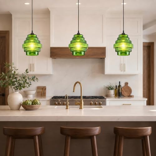 Green Stripes Glass Lamp Shades Set of 2 (2 Count)