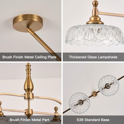 Chandeliers Light Pendant Light Fixture Vintage Pendant Lighting Fixtures 4 Lights Chandelier Matte Brass Hanging Light Kitchen Glass Pendant Lights for Island Dining Room Living Room