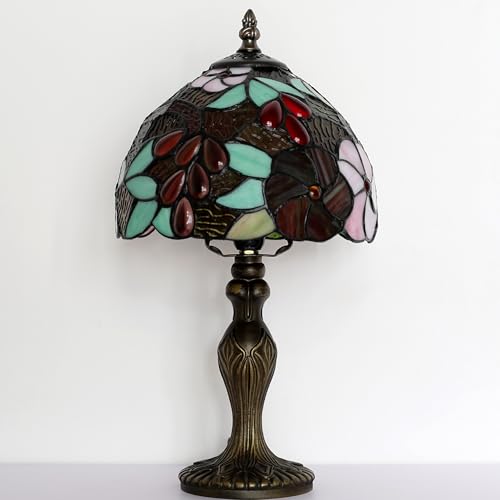 Small Tiffany Table Lamp 15" Stained Glass Lamp Purple Grapes Style