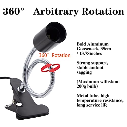 Clip Lamp Holder Adjustable Switch Clip Light Flexible Clip lamp Holder Clip Desk Lamp Socket Adjustable Light Stand Clamp Lamp Base Light Socket Gooseneck for Bedroom Lighting