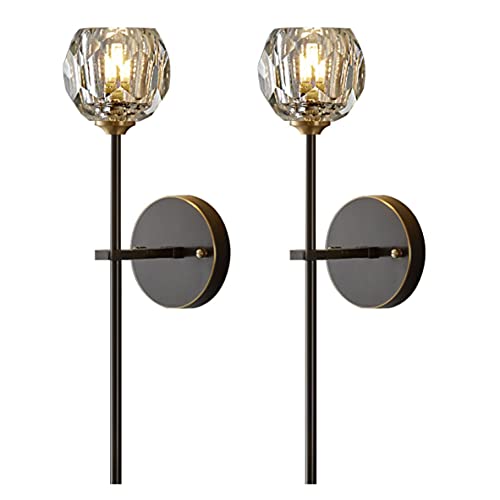 Mid Century Matte Black Crystal Wall Sconce Lighting Set of 2 Modern Long Metal Wall Light Set of Two 1 (2 Count)
