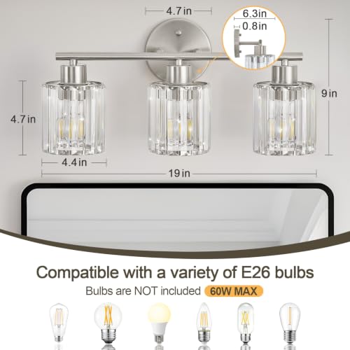 Modern Brushed Nickel Crystal Bathroom Light Fixtures