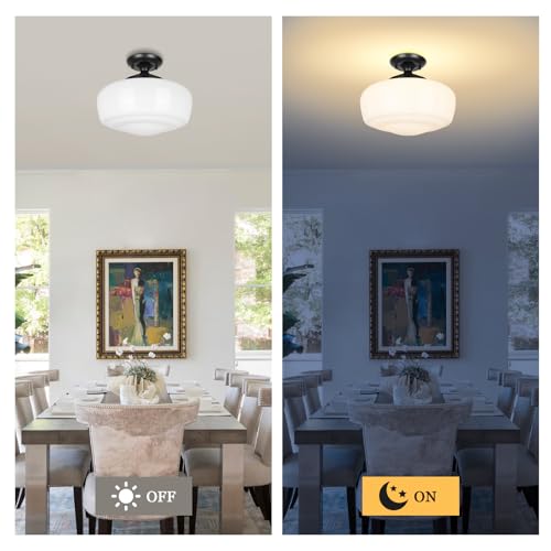 Large Schoolhouse Style Semi Flush Mount Ceiling Light Fixture