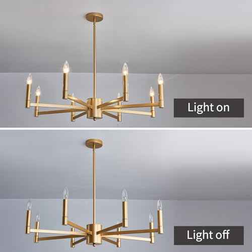 ASGYISA 8-Light Gold Candle Chandeliers Modern Farmhouse Ceiling Light Fixture Industrial Lighting for Dining Room Living Room Bedroom Kitchen Island Foyer
