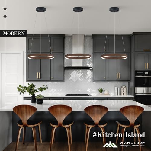 12in LED Ring Chandelier Wood Grain Modern Dimmable Pendant Light