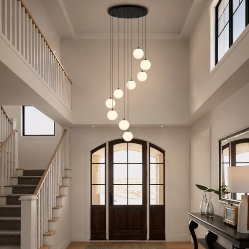 Black Globe High Ceiling Chandelier (Black / 9-Light)