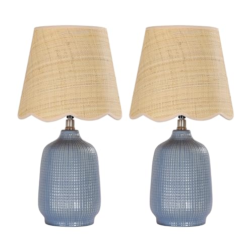 Set of 2 19" Modern Ceramic Table Lamp for Living Room Gray Blue Base Desk Lamps for Bedroom Farmhouse Bedside Nightstand Lamp End Table Lamps (2 Count)