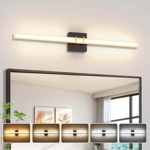 Modern Black and Brass Vanity Light Bar 32 Inch