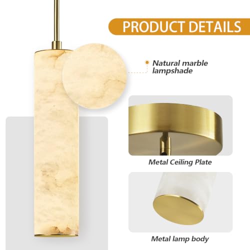 Gold Natural Alabaster Long Tube Kitchen Island Pendant Lights (3 Count)