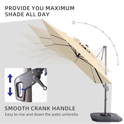 9x9 FT Cantilever Offset Patio Umbrella with Lights & Base