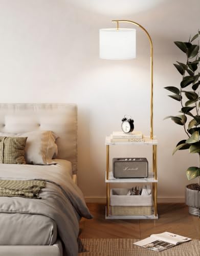 Floor Lamp with Table 2 (Marble White+gold)