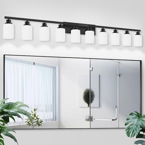10 Light Bathroom Vanity Lights Over Mirror 65.4 inch Black (10 Count)