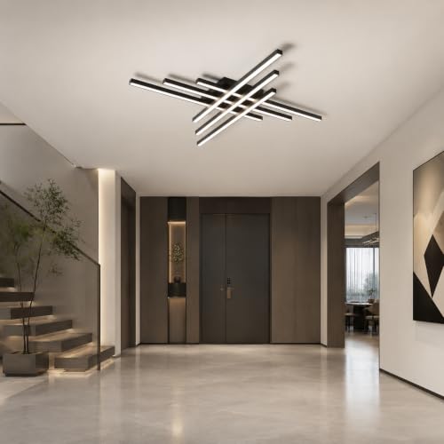 Modern LED Ceiling Lights 43.3" Black Flush Mount Ceiling Light Fixture Sputnik Dimmable Ceiling Lights with Remote Control for Bedroom Living Room Kitchen Room