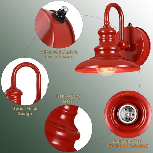 Dusk to Dawn Sensor Outdoor Gooseneck Barn Light Fixture Red