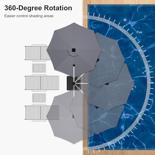 Patio Umbrella with Base 12ft Solar LED Light Double Top