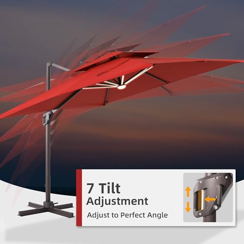 9x12 FT Patio Cantilever Outdoor Offset Umbrella with LED Lights