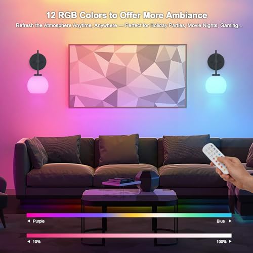 Black Wireless Rechargeable Wall Sconces with Remote Control (2 Count)