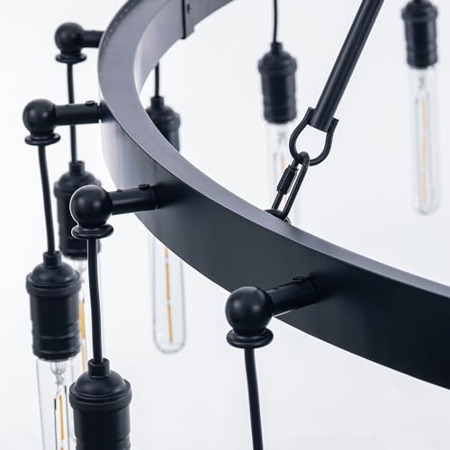 Black Chandelier Light Fixture 60" Large Round Farmhouse Chandeliers