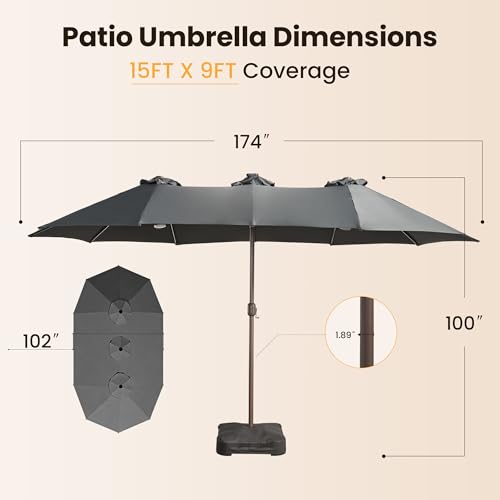 15FT Patio Umbrella With Multicolor Solar Light