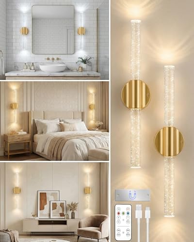 Peel and Stick on Wall Sconce set of 2 Wireless Battery Operated Wall Light (2 Count)