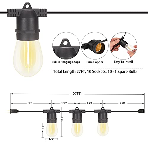 108FT (27FT*4) LED Outdoor String Light Waterproof Terrace Light, S14 Shatterproof Replaceable Bulb (4 Spare Bulbs), Connectable (Maximum 918FT) Edison Vintage Backyard, Porch, Deck Lights (108 Foot)