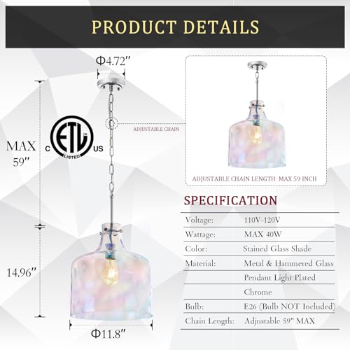 Colorful Hammered Glass Pendant Light