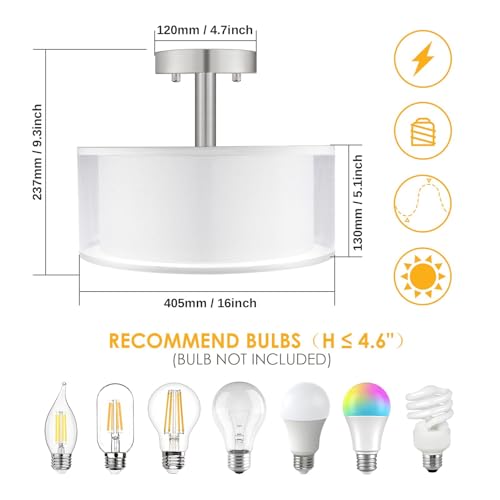 3 Light Semi Flush Mount Ceiling Light Fixture