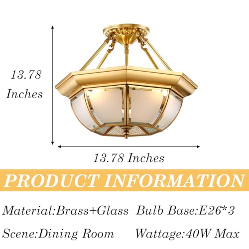 Brass Semi Flush Mount Chandelier for Dining Room