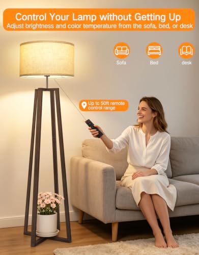 62" Mid Century Modern Vintage Lamps with Remote Control (Espresso Walnut)