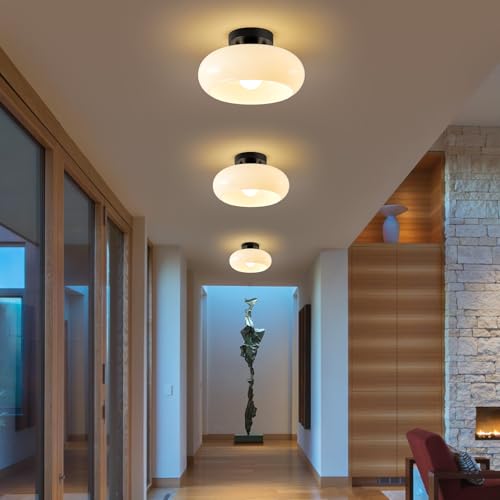 Mid Century Modern Black Semi Flush Ceiling Light 11.0 Inch