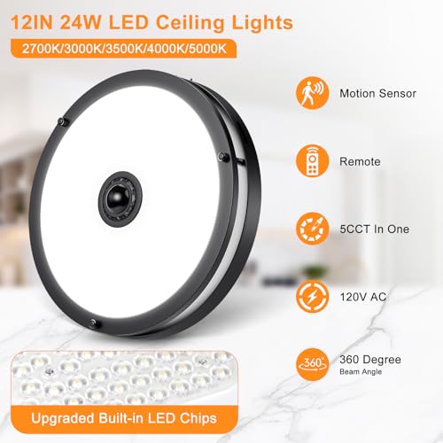 2 Pack 12" LED Motion Sensor Outdoor Ceiling Light with Remote