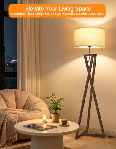 62" Wood Tripod Floor Lamp (Espresso Walnut)