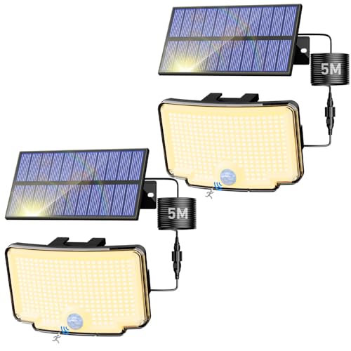 318 LED Solar Motion Lights Outdoor Waterproof with 16.4 FT Cable (2 Count)