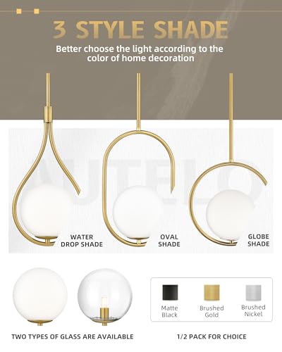 1 Light 10 Inch Brushed Gold Glass Pendant Lights Kitchen Island