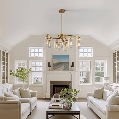 9 Light Gold Glass Chandelier