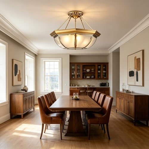24 Inch Semi Flush Mount Brass Chandelier