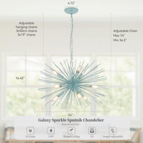 24in 9 Light Blue Modern Sputnik Chandelier Mid