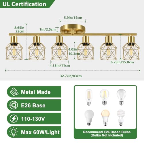 6 Lights Gold Semi Flush Mount Ceiling Light