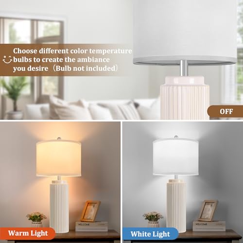 28" Cream Ceramic Table Lamps Set of 2 (2 Count)