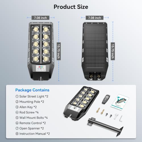 Solar Street Lights Outdoor with Motion Sensor Remote Control 7000K