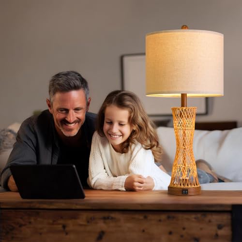 27" Table Lamps Set of 2 with Rattan & Dual Lights (2 Count)