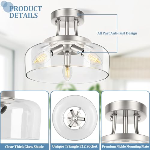 3 Light Semi Flush Mount Light Fixture