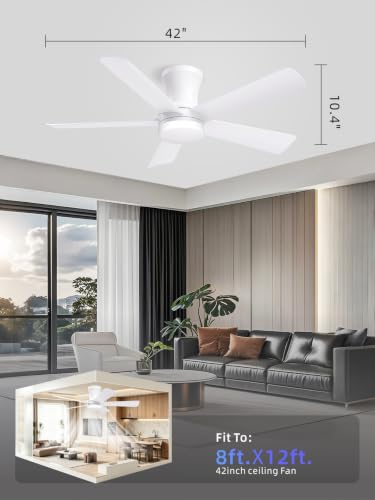42 Inch White Low Profile Ceiling Fan with Light and Remote (White / 42 Inch)