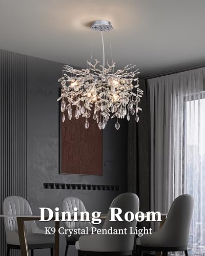 Modern Tree Branch Crystal Chandelier Luxury Silver Crystal Pendant Lighting 18" Contemporary 6 (6 Count)