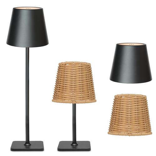 Outdoor Waterproof Cordless Set of 2 Rechargeable Portable Top Touch Battery Operated Powered LED Table Lamp Desk Lamp Lights for Restaurant Kitchen Patio Dinner Dining (2 Count)