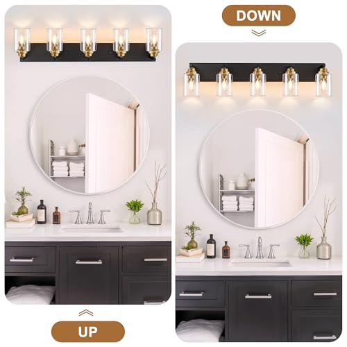 5 Light Black and Gold Bathroom Vanity Light